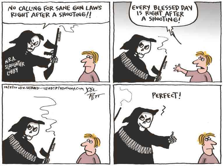 Political/Editorial Cartoon by Joel Pett, Lexington Herald-Leader, CWS/CartoonArts Intl. on 58 Dead in Las Vegas