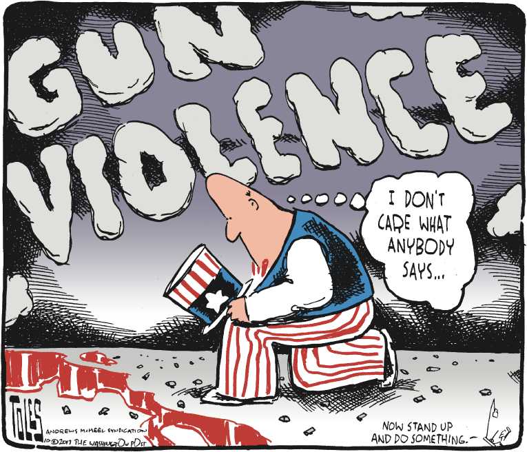 Political/Editorial Cartoon by Tom Toles, Washington Post on 58 Dead in Las Vegas