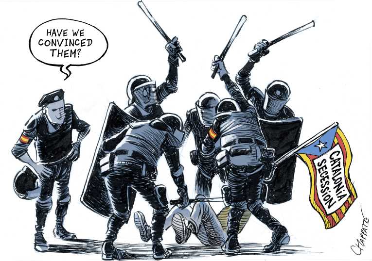 Political/Editorial Cartoon by Patrick Chappatte, International Herald Tribune on Catalonia Votes to Secede