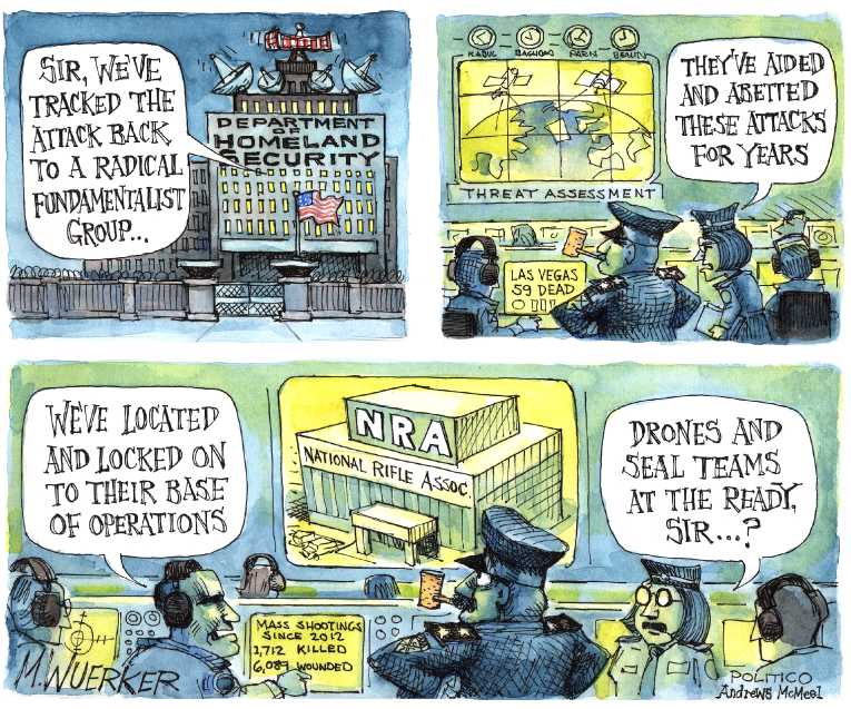Political/Editorial Cartoon by Matt Wuerker, Politico on Shooting Sparks Debate