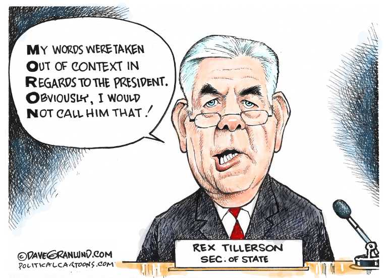 Political/Editorial Cartoon by Dave Granlund on Tillerson Issues Non-Denial