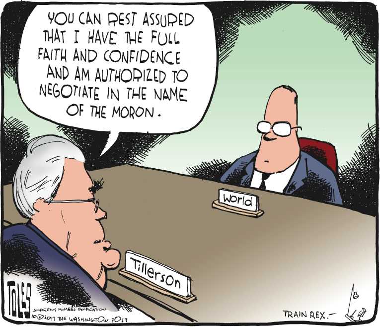 Political/Editorial Cartoon by Tom Toles, Washington Post on Tillerson Issues Non-Denial