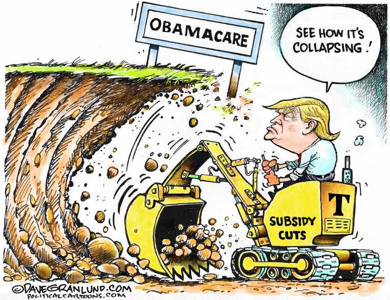 Political/Editorial Cartoon by Dave Granlund on Trump Attacks Obamacare