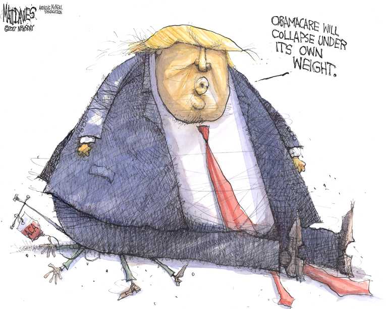 Political/Editorial Cartoon by Matt Davies, Journal News on Trump Attacks Obamacare