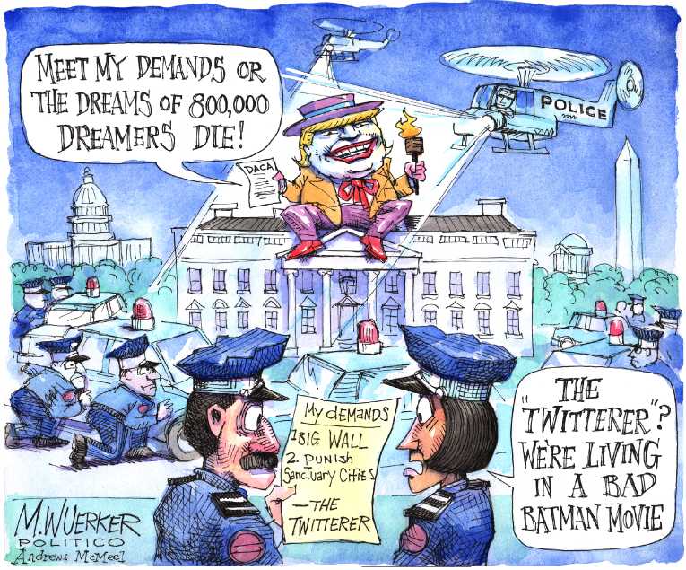 Political/Editorial Cartoon by Matt Wuerker, Politico on Trump Praises President