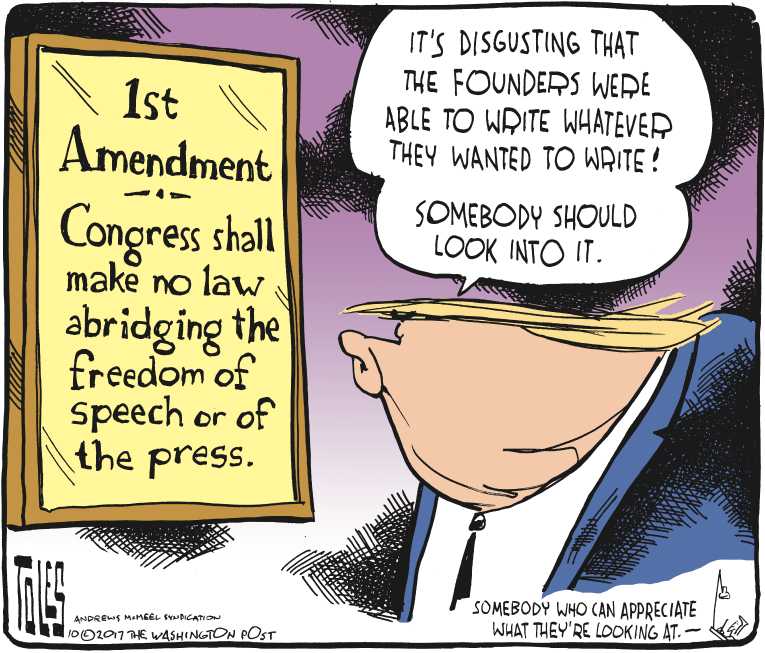 Political/Editorial Cartoon by Tom Toles, Washington Post on Trump Praises President