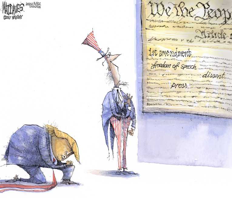 Political/Editorial Cartoon by Matt Davies, Journal News on Trump Praises President
