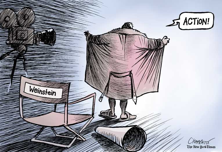 Political/Editorial Cartoon by Patrick Chappatte, International Herald Tribune on Weinstein Goes Down