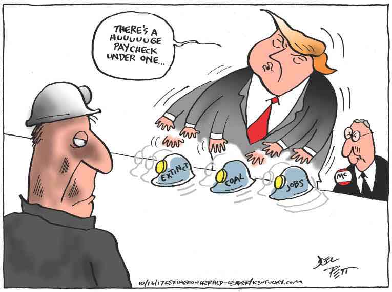 Political/Editorial Cartoon by Joel Pett, Lexington Herald-Leader, CWS/CartoonArts Intl. on Administration Pushing Coal