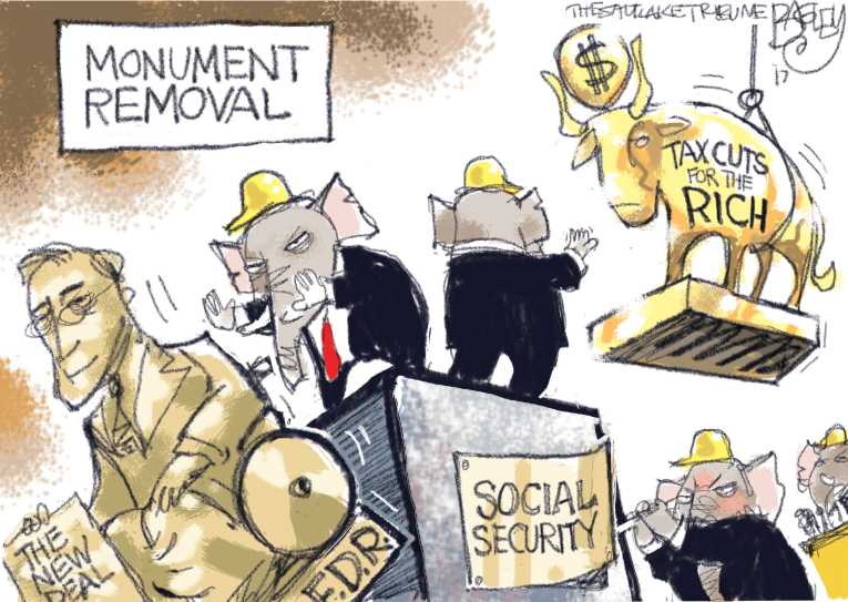 Political/Editorial Cartoon by Pat Bagley, Salt Lake Tribune on GOP Lauds “Middle Class” Tax Cut