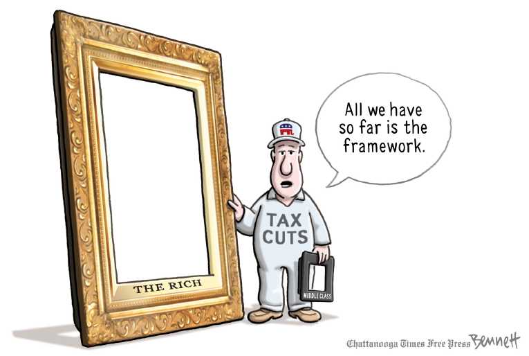 Political/Editorial Cartoon by Clay Bennett, Chattanooga Times Free Press on Tax Plan Gaining Support
