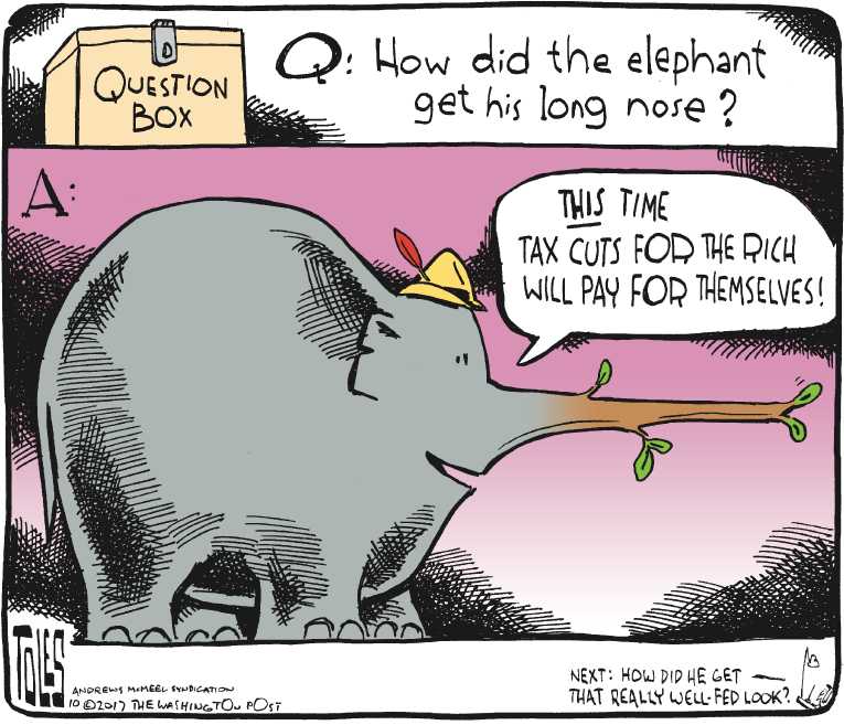 Political/Editorial Cartoon by Tom Toles, Washington Post on Tax Plan Gaining Support