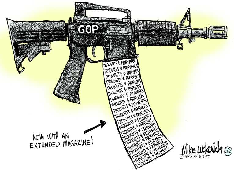 Political/Editorial Cartoon by Mike Luckovich, Atlanta Journal-Constitution on Another Assault Rifle Massacre