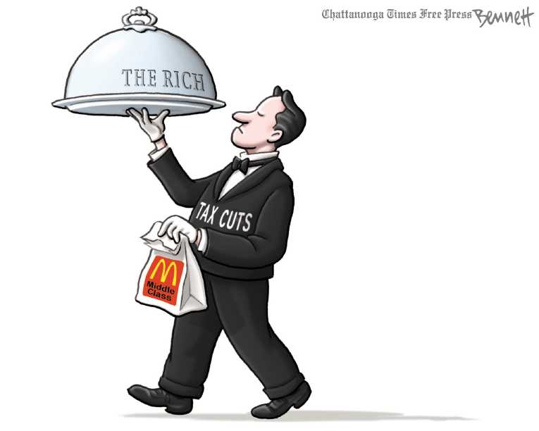 Political/Editorial Cartoon by Clay Bennett, Chattanooga Times Free Press on Tax Reform Bill Unveiled
