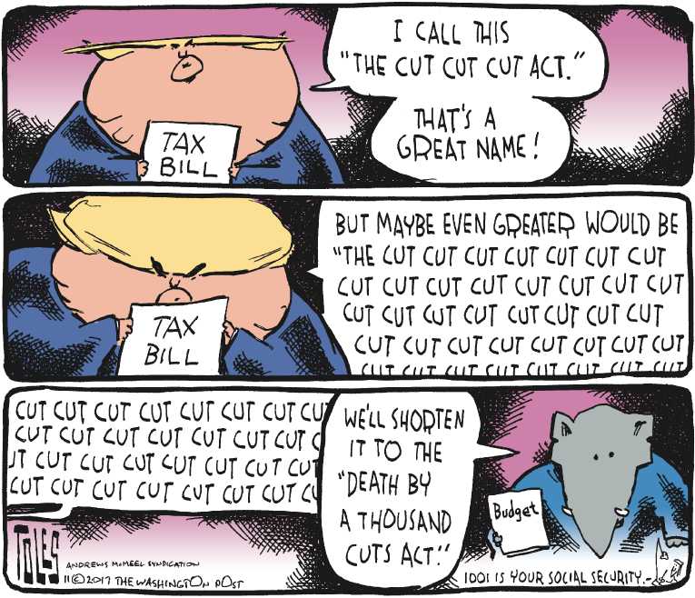 Political/Editorial Cartoon by Tom Toles, Washington Post on Tax Reform Bill Unveiled