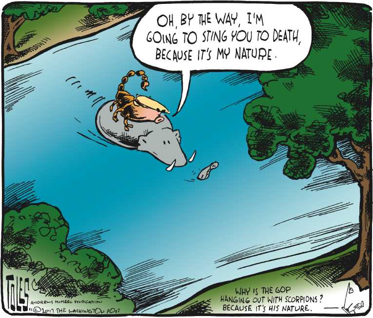 Political/Editorial Cartoon by Tom Toles, Washington Post on Trump’s Base Thrilled