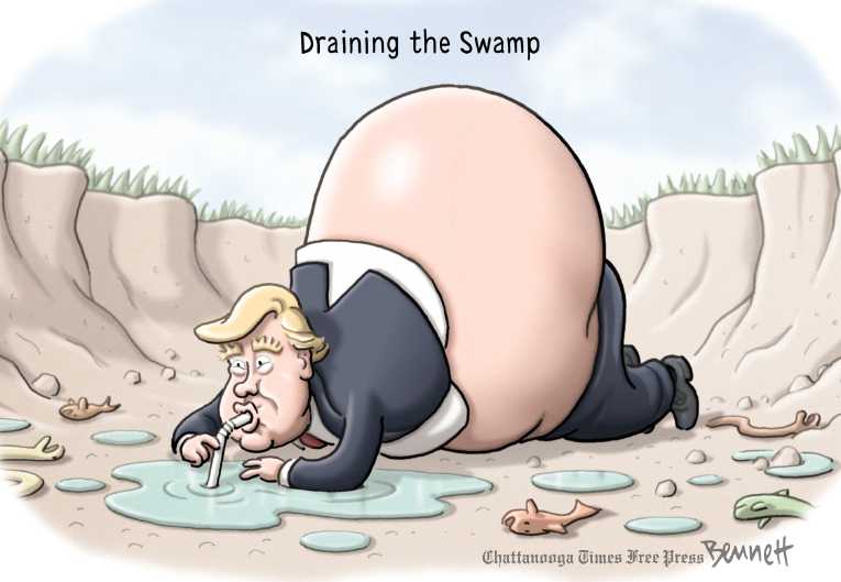 Political/Editorial Cartoon by Clay Bennett, Chattanooga Times Free Press on Trump Tripping