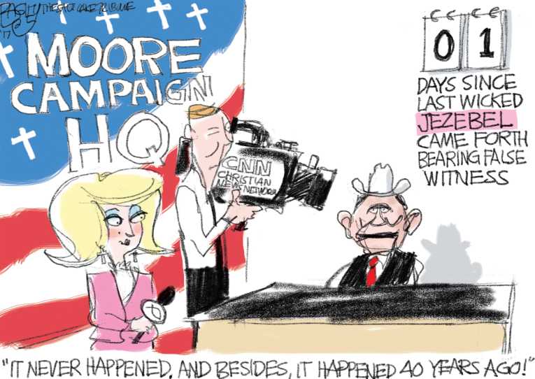 Political/Editorial Cartoon by Pat Bagley, Salt Lake Tribune on Trump Endorses Moore
