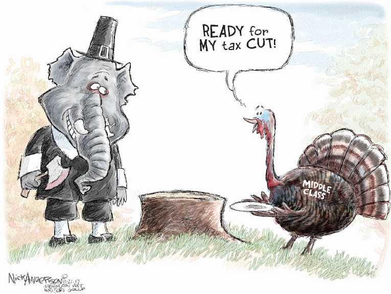 Political/Editorial Cartoon by Nick Anderson, Houston Chronicle on Republicans Preparing Feast