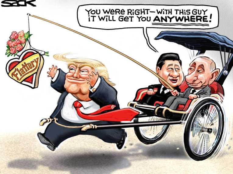 Political/Editorial Cartoon by Steve Sack, Minneapolis Star Tribune on Trump Returns From Asia Trip