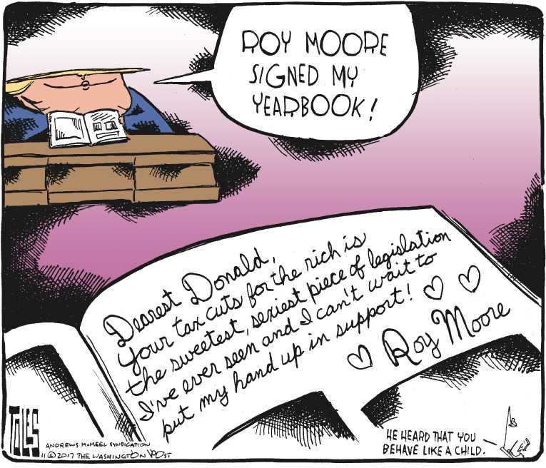 Political/Editorial Cartoon by Tom Toles, Washington Post on Moore Expects to Win
