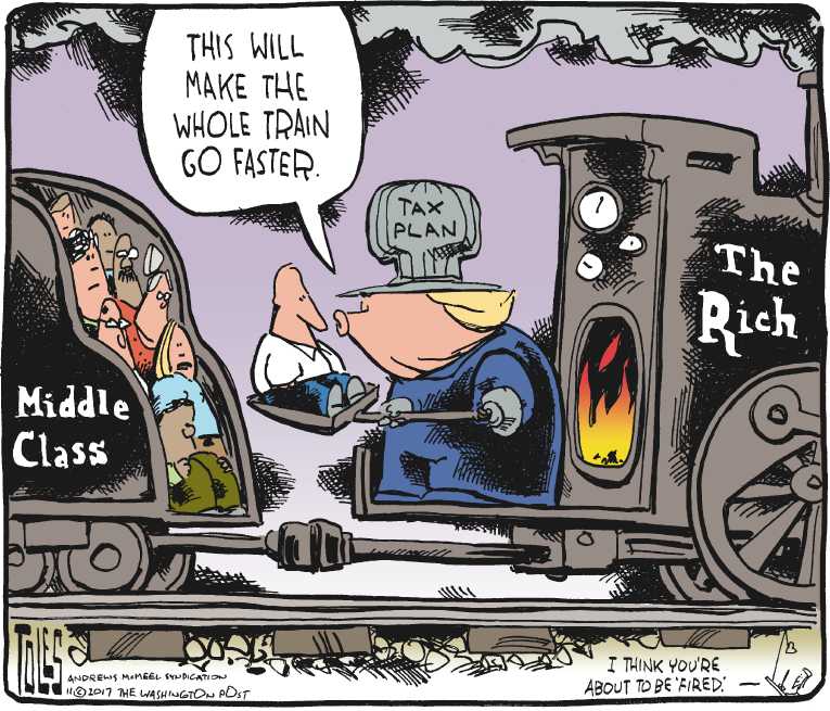 Political/Editorial Cartoon by Tom Toles, Washington Post on Tax Reform Battle Heats Up