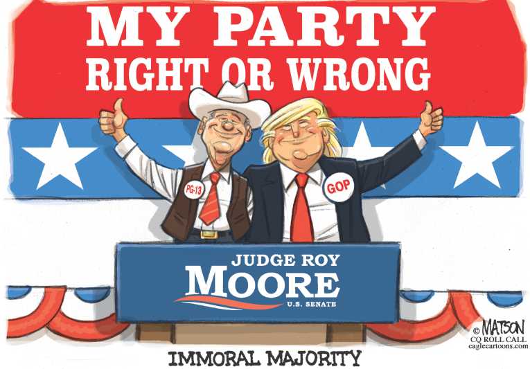 Political/Editorial Cartoon by RJ Matson, Cagle Cartoons on Republicans Back Moore