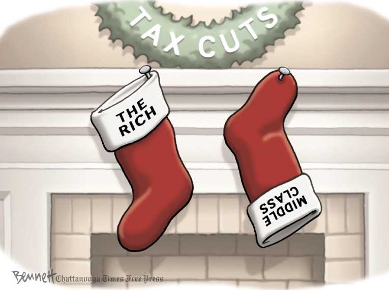 Political/Editorial Cartoon by Clay Bennett, Chattanooga Times Free Press on Senate Passes Tax Bill