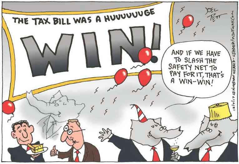 Political/Editorial Cartoon by Joel Pett, Lexington Herald-Leader, CWS/CartoonArts Intl. on Senate Passes Tax Bill