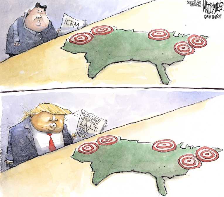 Political/Editorial Cartoon by Matt Davies, Journal News on Trump Implementing Plan