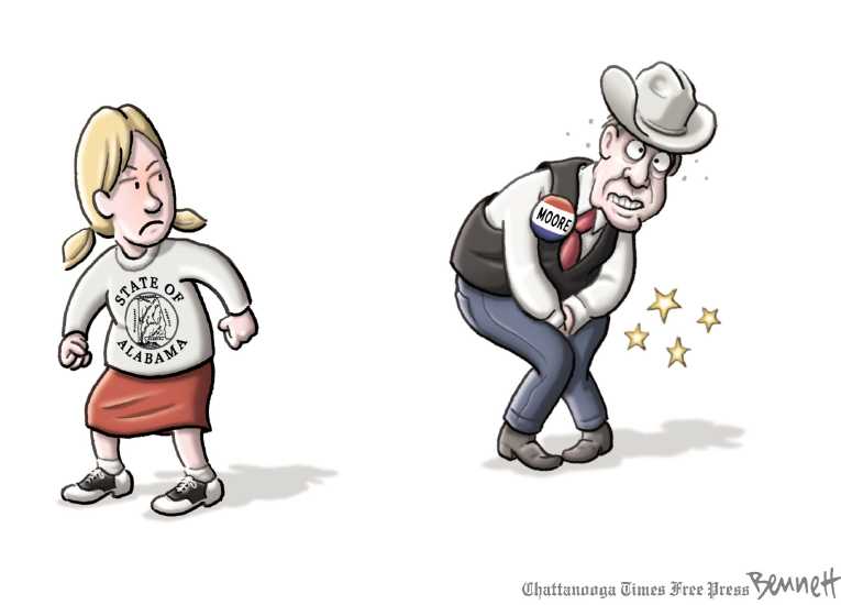 Political/Editorial Cartoon by Clay Bennett, Chattanooga Times Free Press on Moore Refuses to Concede