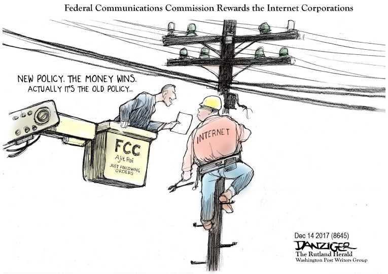 Political/Editorial Cartoon by Jeff Danziger on Net Neutrality Rescinded