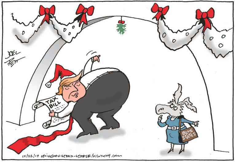 Political/Editorial Cartoon by Joel Pett, Lexington Herald-Leader, CWS/CartoonArts Intl. on GOP Rams Through Tax Bill
