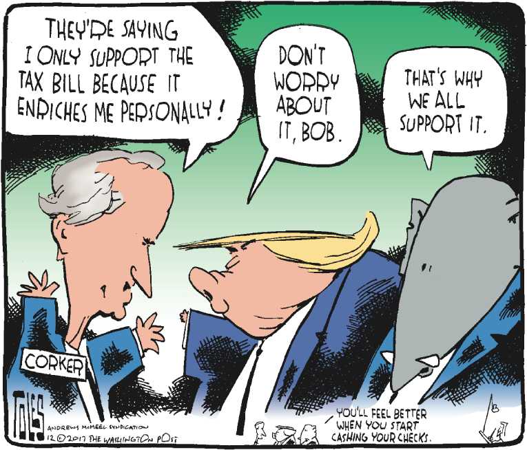 Political/Editorial Cartoon by Tom Toles, Washington Post on GOP Rams Through Tax Bill