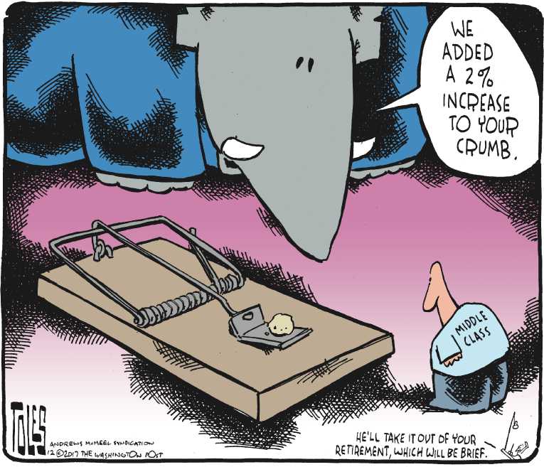 Political/Editorial Cartoon by Tom Toles, Washington Post on Entitlement Cuts Celebrated