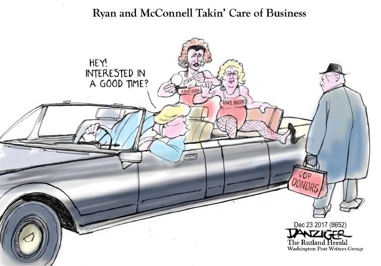 Political/Editorial Cartoon by Jeff Danziger on Entitlement Cuts Celebrated
