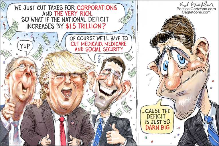 Political/Editorial Cartoon by Ed Wexler, PoliticalCartoons.com on Entitlement Cuts Celebrated