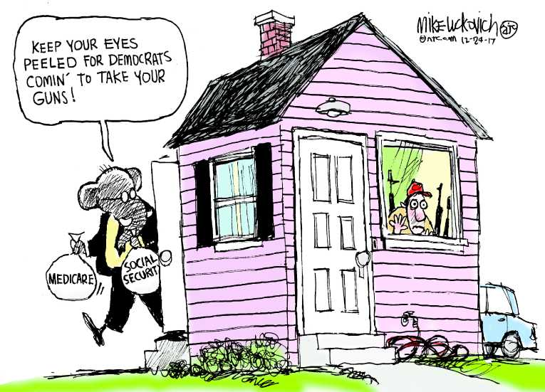 Political/Editorial Cartoon by Mike Luckovich, Atlanta Journal-Constitution on Entitlement Cuts Celebrated