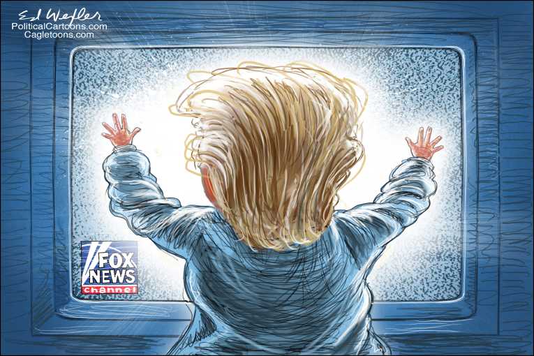 Political/Editorial Cartoon by Ed Wexler, PoliticalCartoons.com on Trump Watches TV