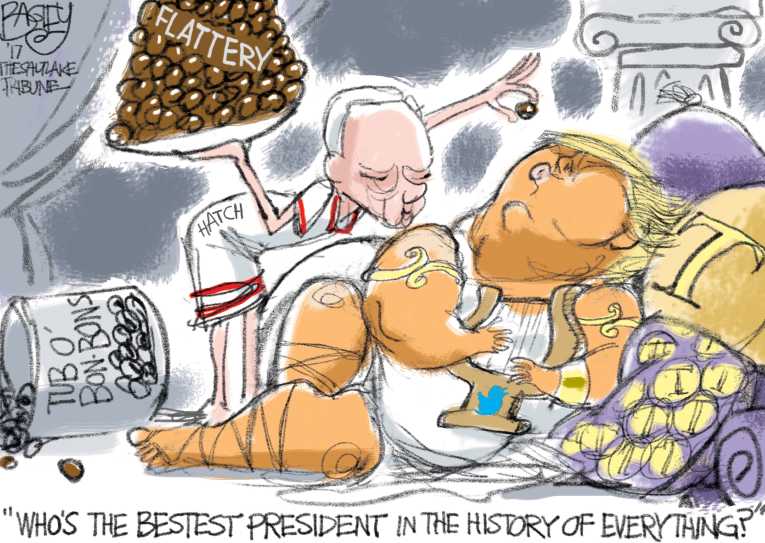 Political/Editorial Cartoon by Pat Bagley, Salt Lake Tribune on Trump Watches TV