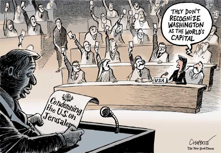 Political/Editorial Cartoon by Patrick Chappatte, International Herald Tribune on Haley Warns Defiant Nations