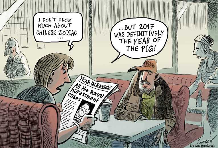 Political/Editorial Cartoon by Patrick Chappatte, International Herald Tribune on Weinstein Wins Pig of the Year