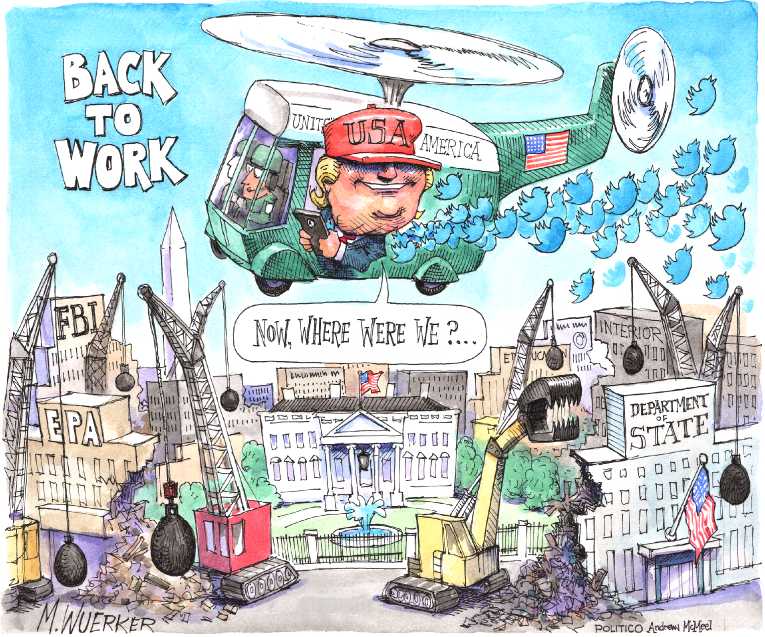 Political/Editorial Cartoon by Matt Wuerker, Politico on Trump Returns From Golf Vacation