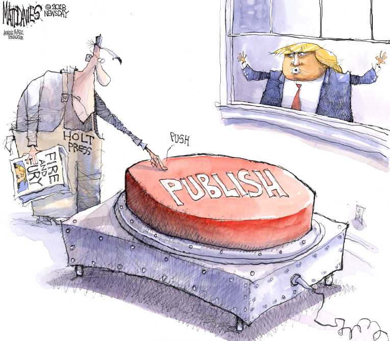 Political/Editorial Cartoon by Matt Davies, Journal News on “Fire and Fury” Enrages Trump