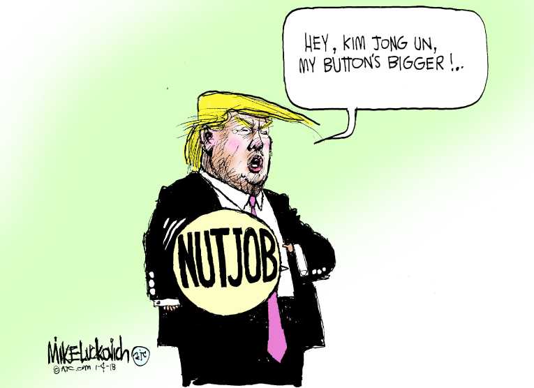 Political/Editorial Cartoon by Mike Luckovich, Atlanta Journal-Constitution on Trump Boasts of Bigger Button