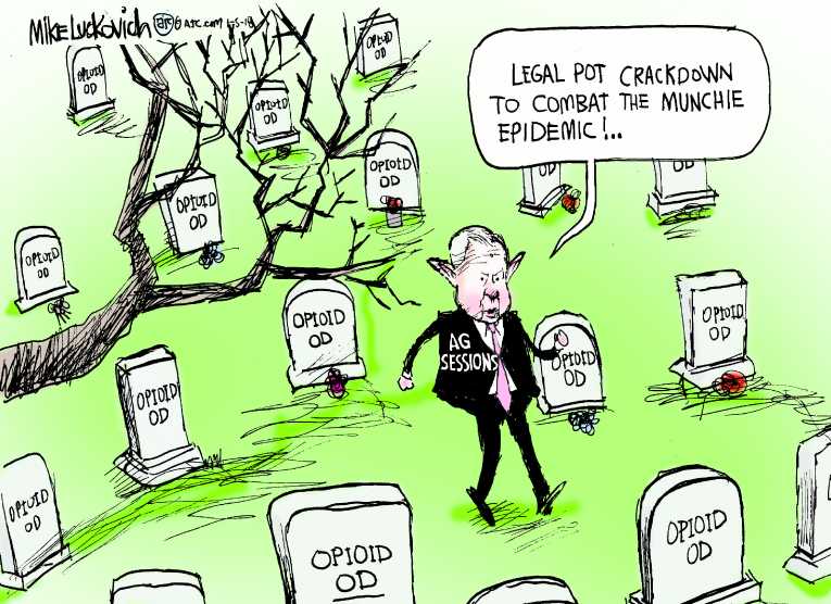 Political/Editorial Cartoon by Mike Luckovich, Atlanta Journal-Constitution on Sessions Rescinds Pot Order