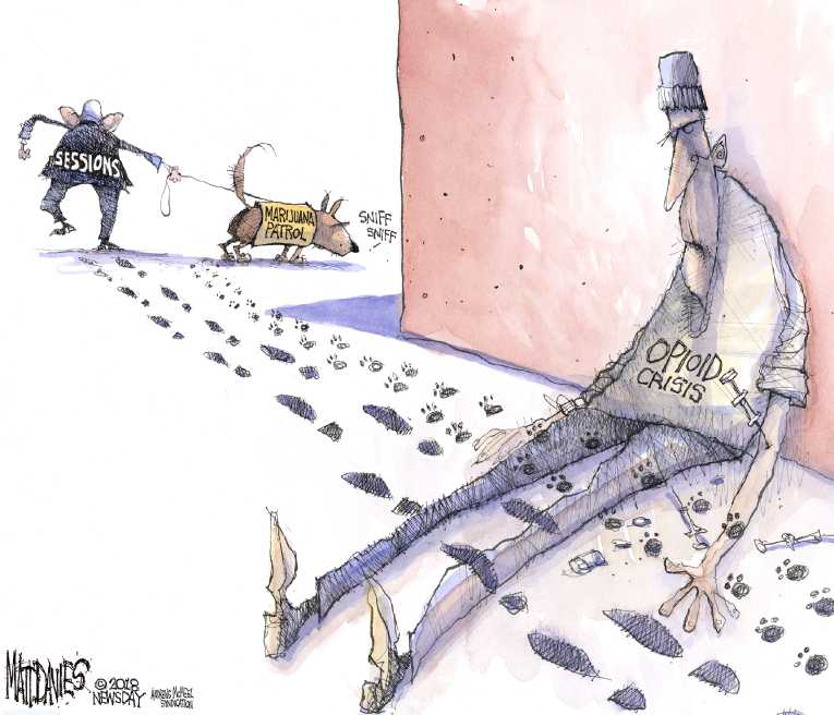Political/Editorial Cartoon by Matt Davies, Journal News on Sessions Rescinds Pot Order