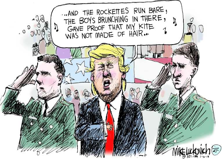 Political/Editorial Cartoon by Mike Luckovich, Atlanta Journal-Constitution on President Stumbles Over Anthem