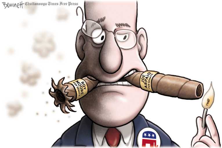 Political/Editorial Cartoon by Clay Bennett, Chattanooga Times Free Press on GOP/Trump Partnership Tightens