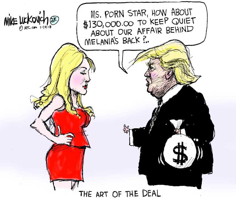 Political/Editorial Cartoon by Mike Luckovich, Atlanta Journal-Constitution on Trump Paid $130K to Porn Star